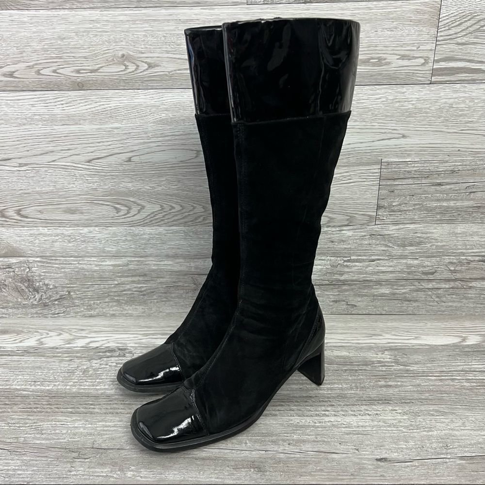 Olip Donna Black Cap Toe Patent Leather Tall Boots Size 37
